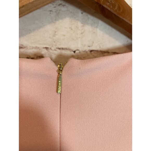 DKNY Midi Dress Womens 4 Pink & Black Colorblock Ruffle Shoulder Sheath Career - Picture 14 of 15